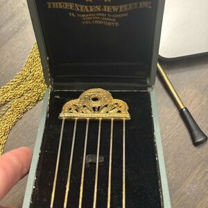 Vintage Gold Hair Comb with Intricate Design from Japan